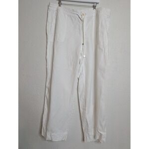 Ralph Lauren‎ Linen Size 20W White Pants Wide Leg Drawstring Flat Front Beach